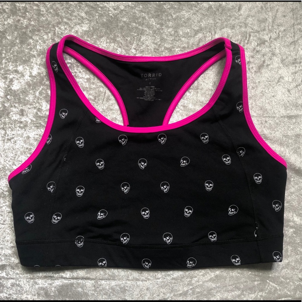 Torrid size 1 Sports Bra- Pink Black Skulls